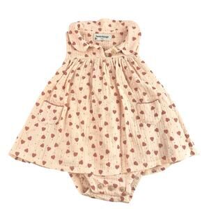 Tocoto Vintage Pink Tan Heart Print Sleeveless One Piece Bodysuit Dress Size 12M